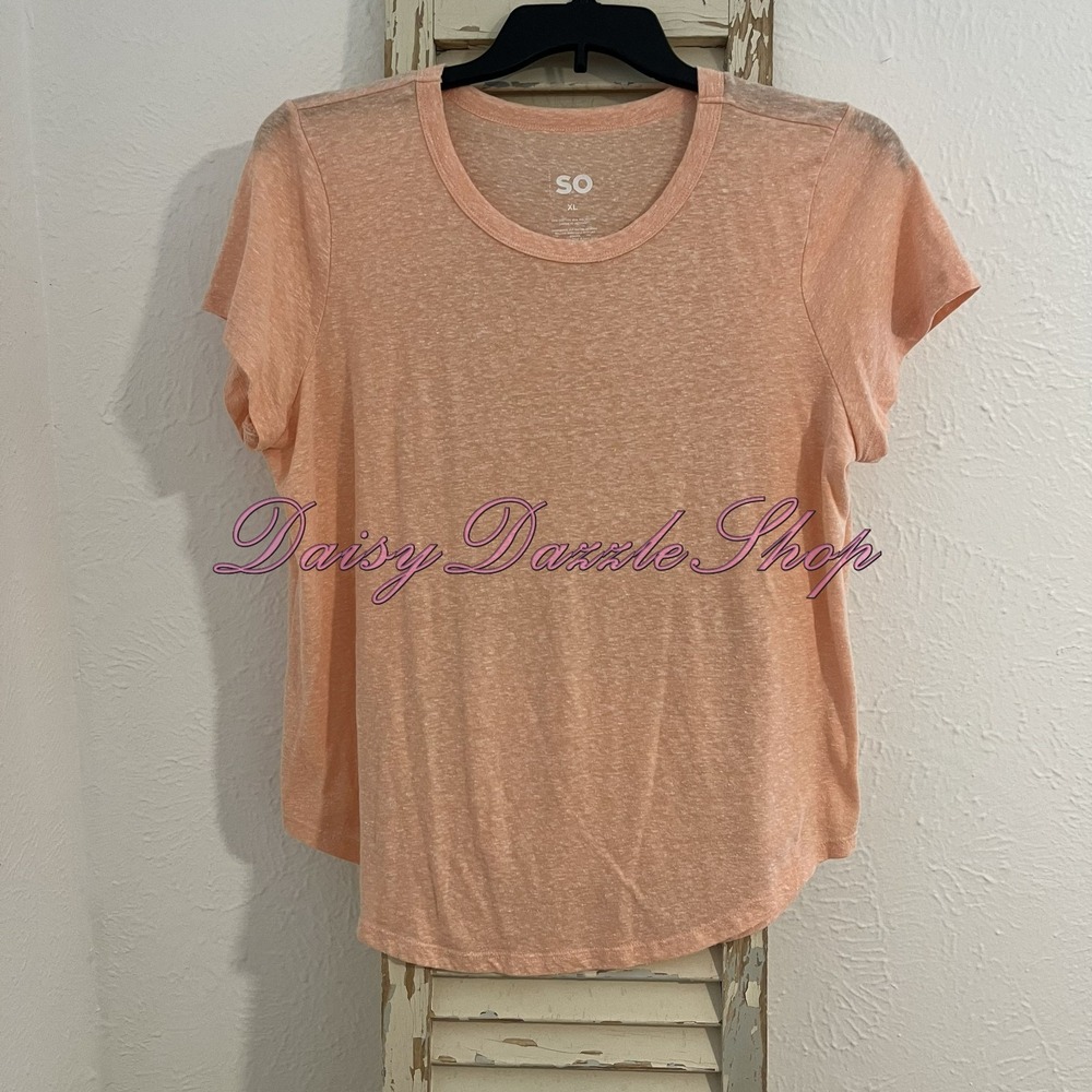 SO Women's Top XL Peach Orange Short Sleeve Round Neck Solid Casual Pullover 🍑